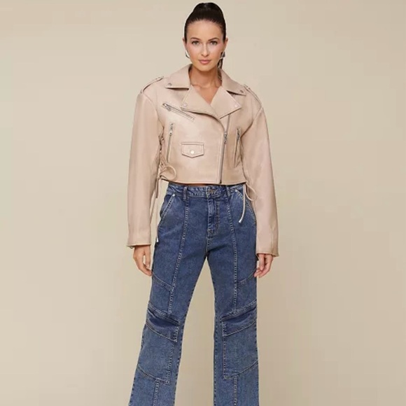 NEW Avec Les Filles Cropped Biker Jacket Size Small - Picture 5 of 8